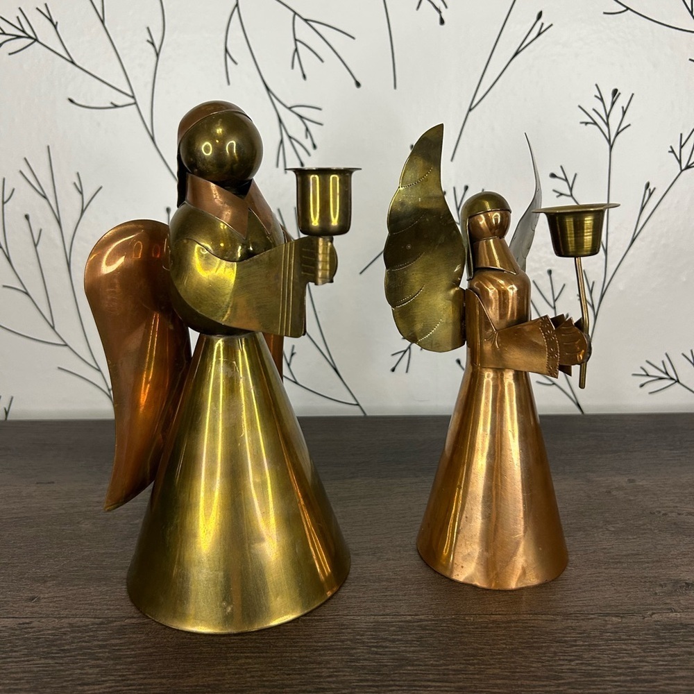 Vintage brass and copper angel candle holders
